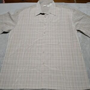Campia Moda Shirt Men XL Beige Plaid Office Nerd Dad Lightweight Short Sleeve